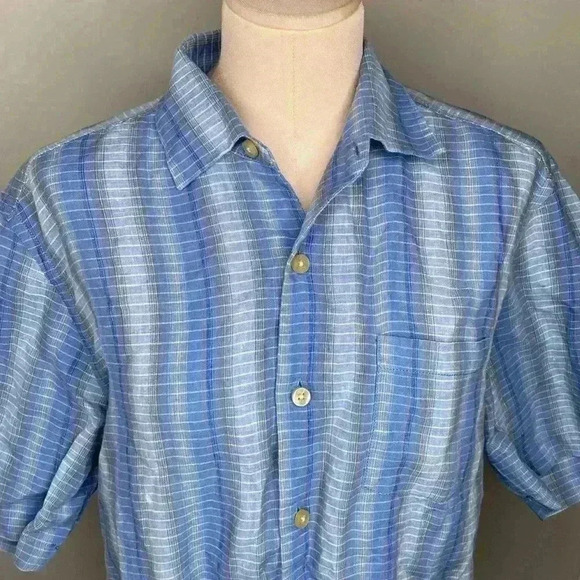 Tommy Bahama Men's 100% Linen Blue Button Down Shirt Size Medium - Picture 2 of 6